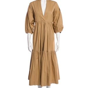 ByTiMo Puff Sleeve Maxi Dress Tan Cotton Boho Cottagecore Quiet Luxury XS